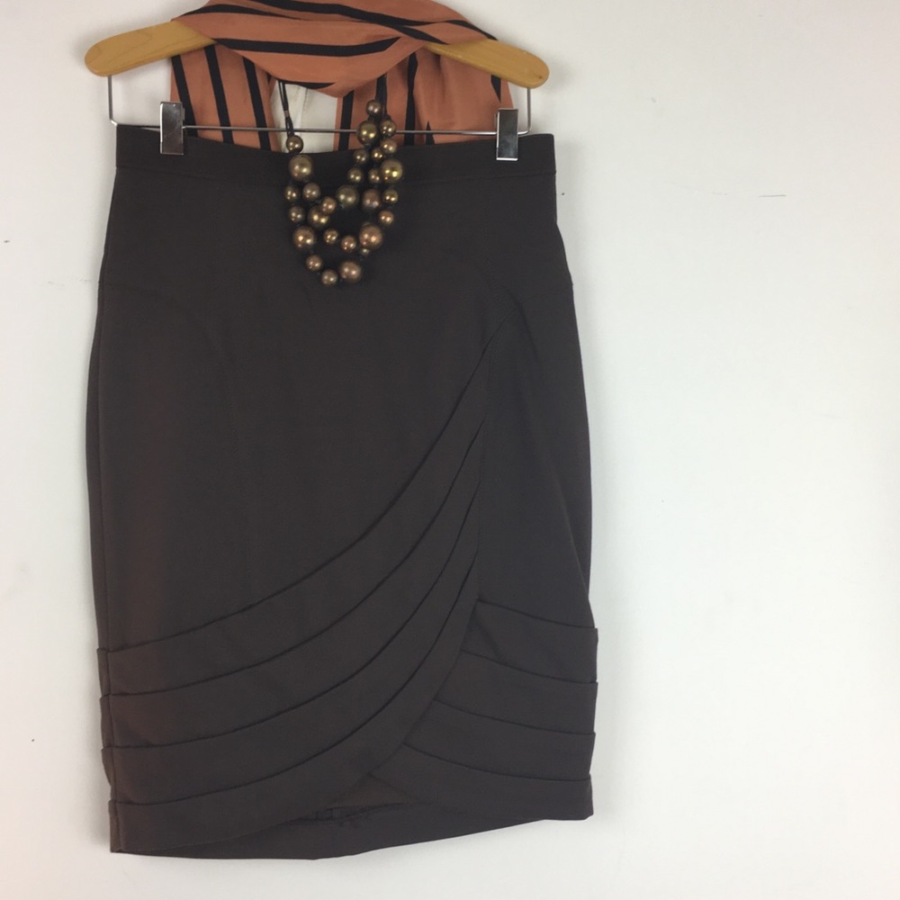 ANTHRO - TRACY REESE brown a-symmetrical pencil skirt SZ 2